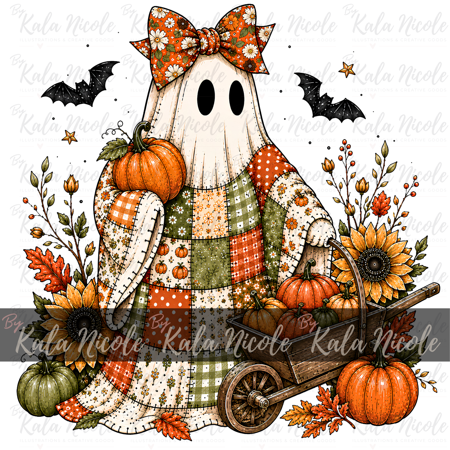 Patchwork Pumpkin Patch Ghost PNG | Trendy Fall PNG | Halloween PNG | Cute Ghost Clipart (Digital Download)
