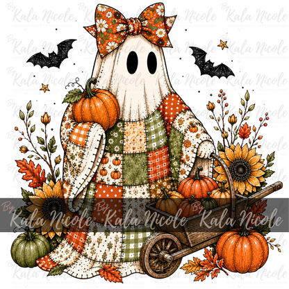 Patchwork Pumpkin Patch Ghost PNG | Trendy Fall PNG | Halloween PNG | Cute Ghost Clipart (Digital Download)