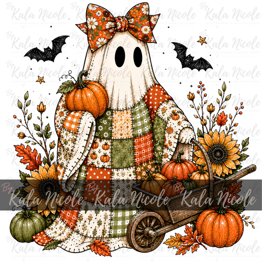 Patchwork Pumpkin Patch Ghost PNG | Trendy Fall PNG | Halloween PNG | Cute Ghost Clipart (Digital Download)