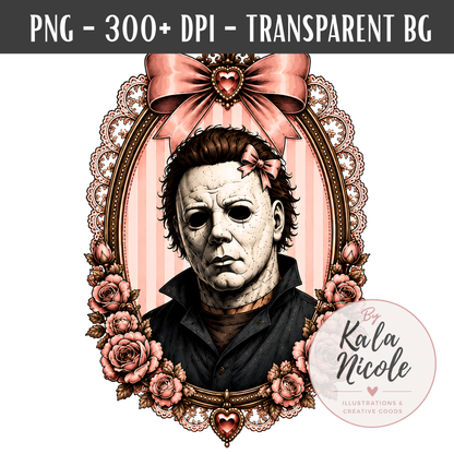 Coquette Horror Portrait PNG | White Mask Slasher