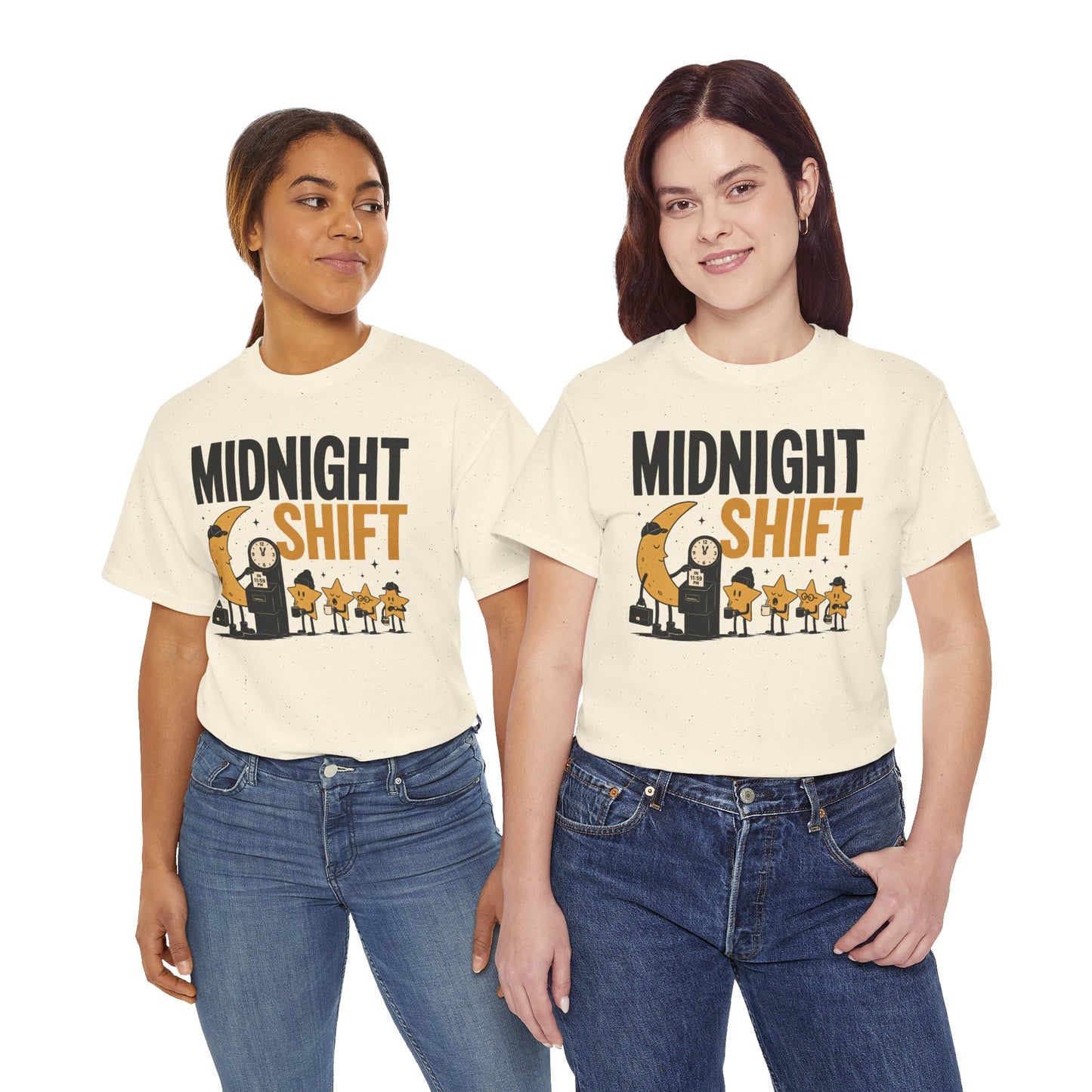 Midnight Shift Pop Art Tee — Moon & Stars 'Clocking In' Night Tee
