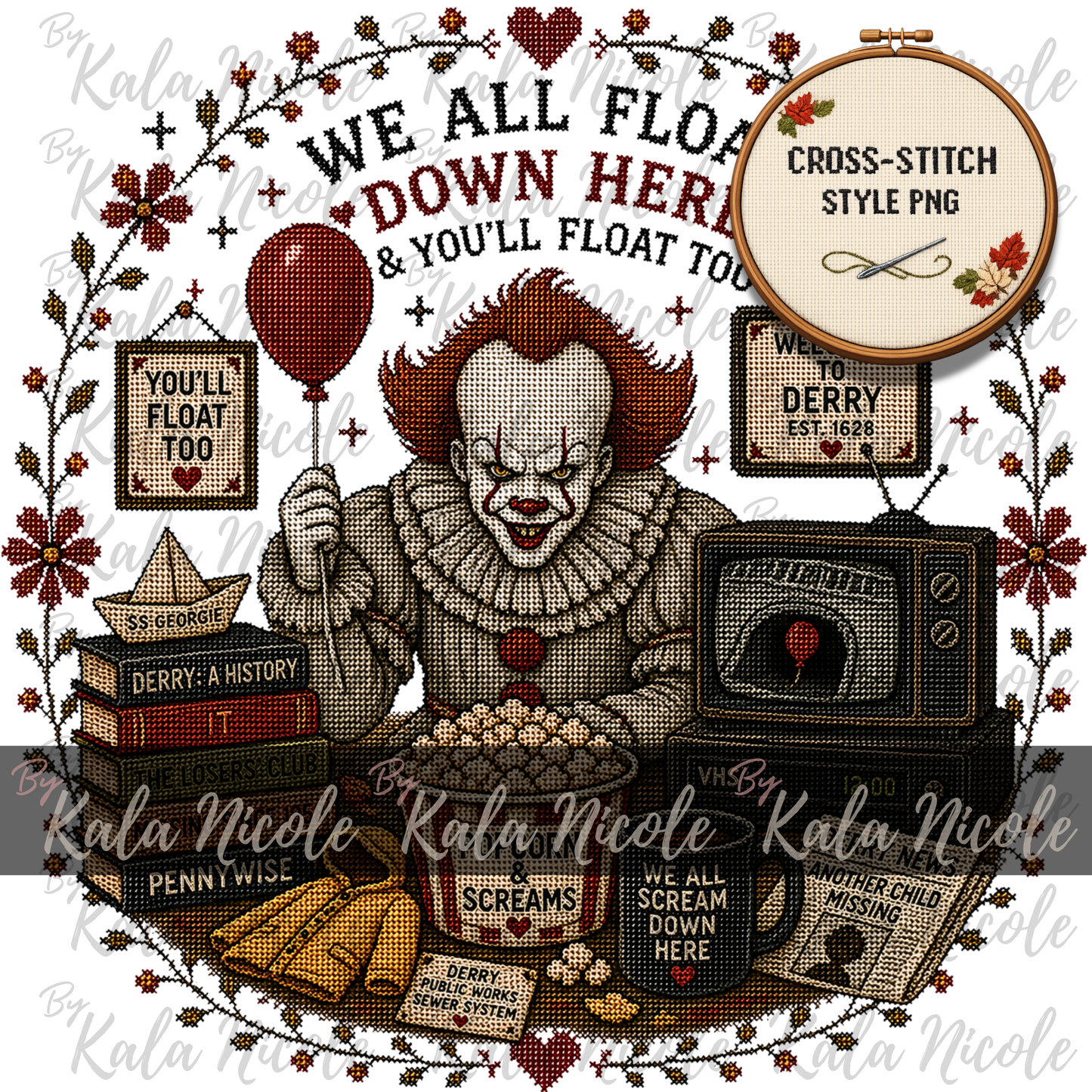 Horror Movie Cross-Stitch PNG | Pennsywise