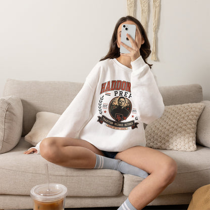 Haddonfield Prep Crewneck Sweatshirt — Retro Horror School Logo