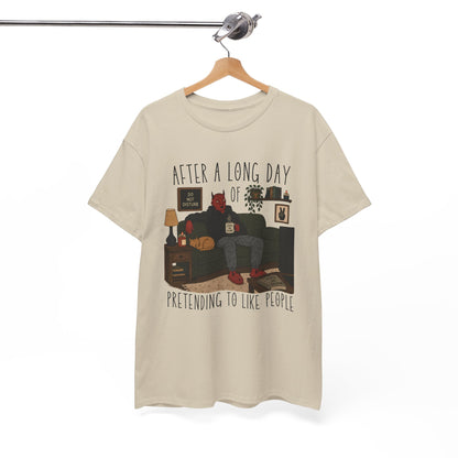 Introvert Humor T-Shirt — "After a Long Day of Pretending to Like People" Graphic Tee