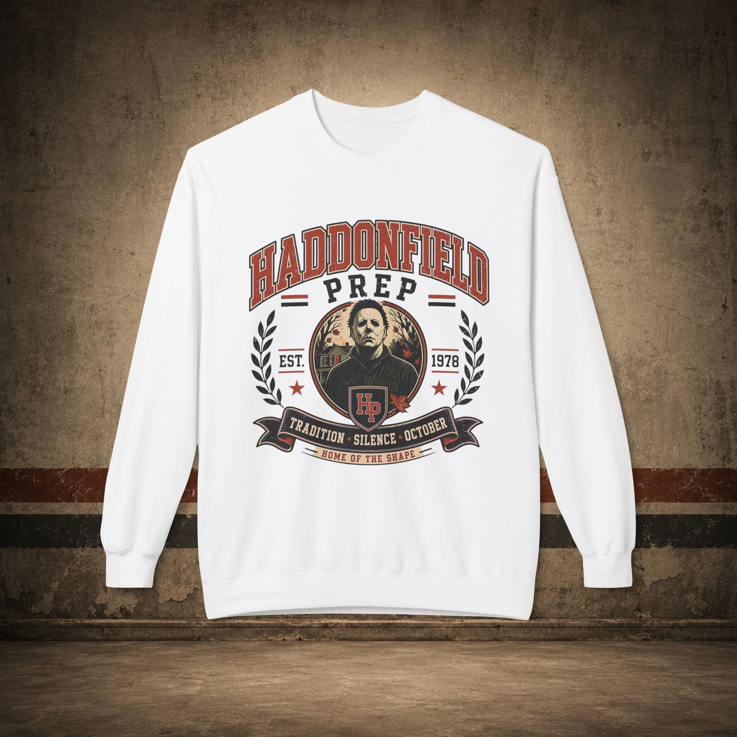 Haddonfield Prep Crewneck Sweatshirt – Retro Horror School Logo