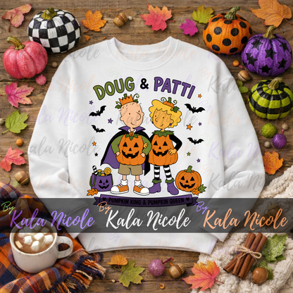 90s Cartoon Halloween Pumpkin Couple PNG