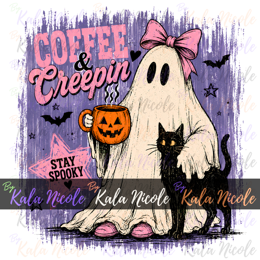 Coffee and Creepin' PNG | Trendy Halloween PNG | Fall PNG | Cute Ghost Clipart (Digital Download)