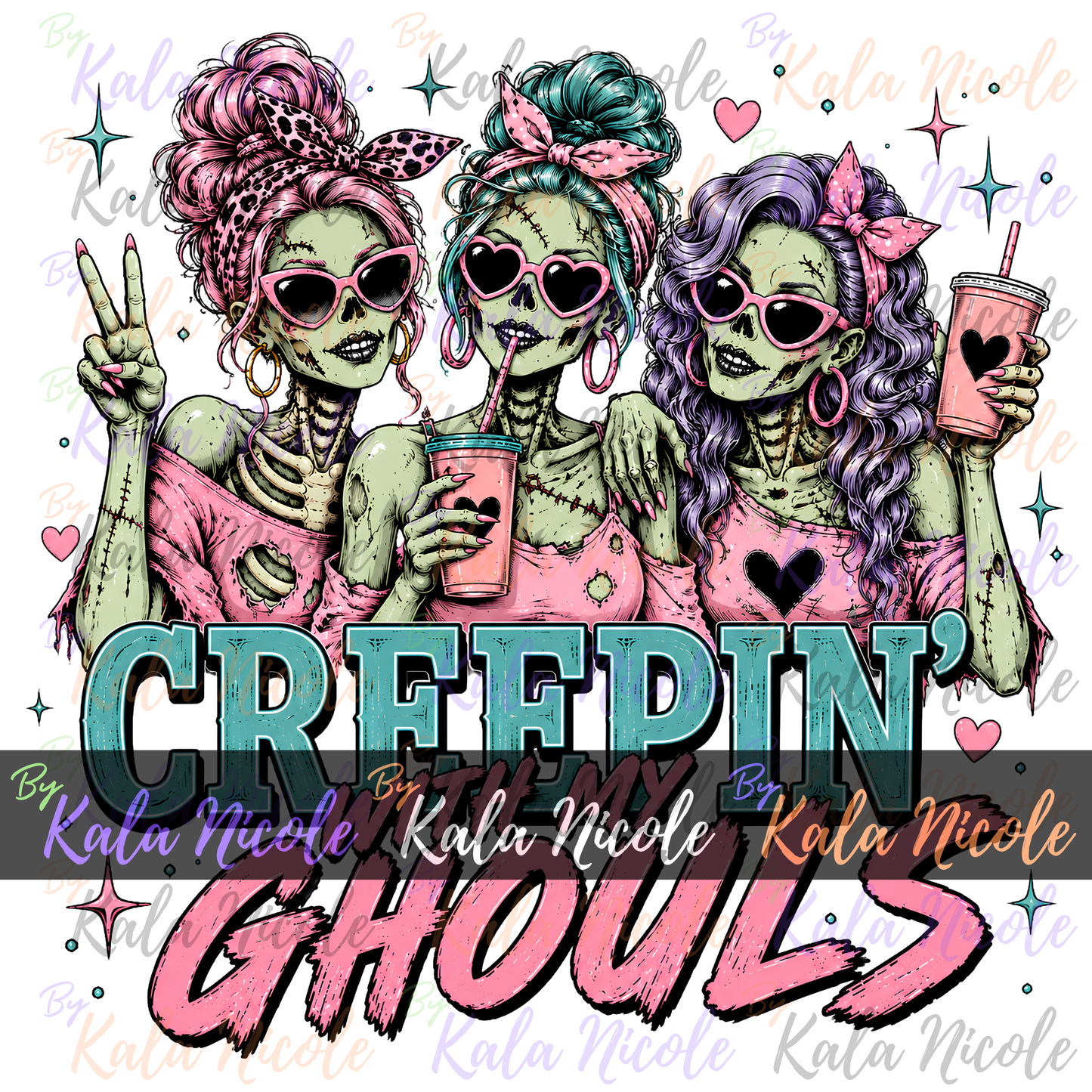 Creepin' With My Ghouls PNG | Trendy Halloween PNG | Fall PNG | Cute Zombie Clipart (Digital Download)