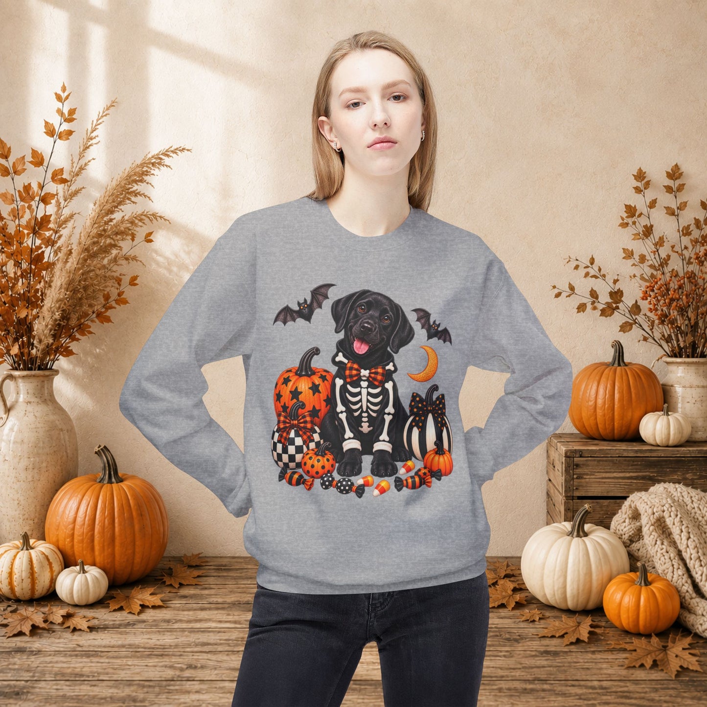 Black Lab Skeleton Halloween Sweatshirt