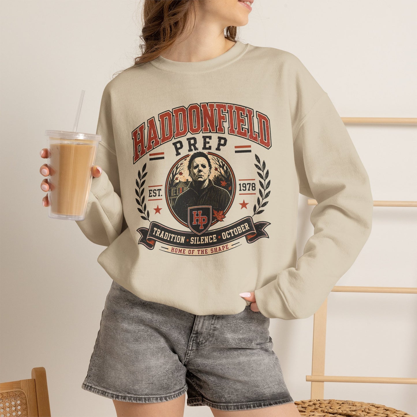 Haddonfield Prep Crewneck Sweatshirt — Retro Horror School Logo