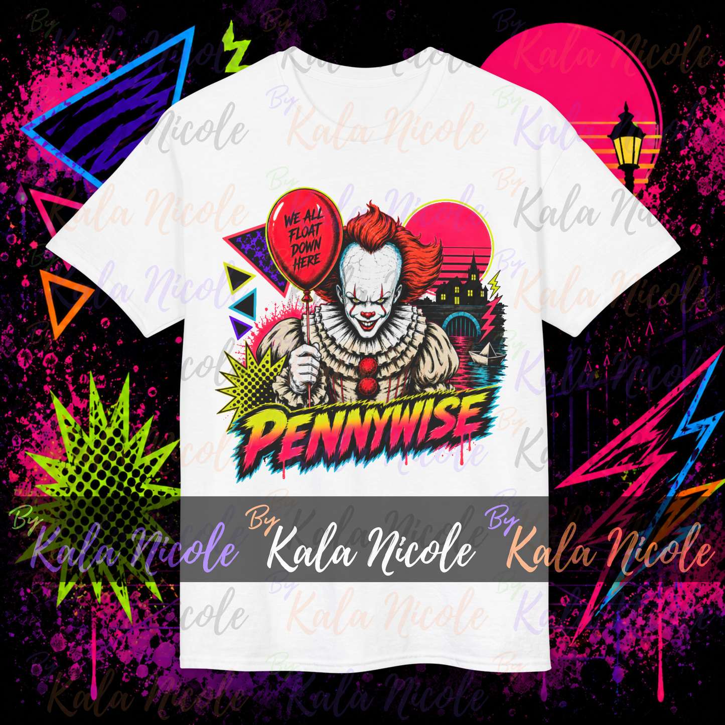 80s Neon Horror PNG | Sewer Clown Slasher PNG