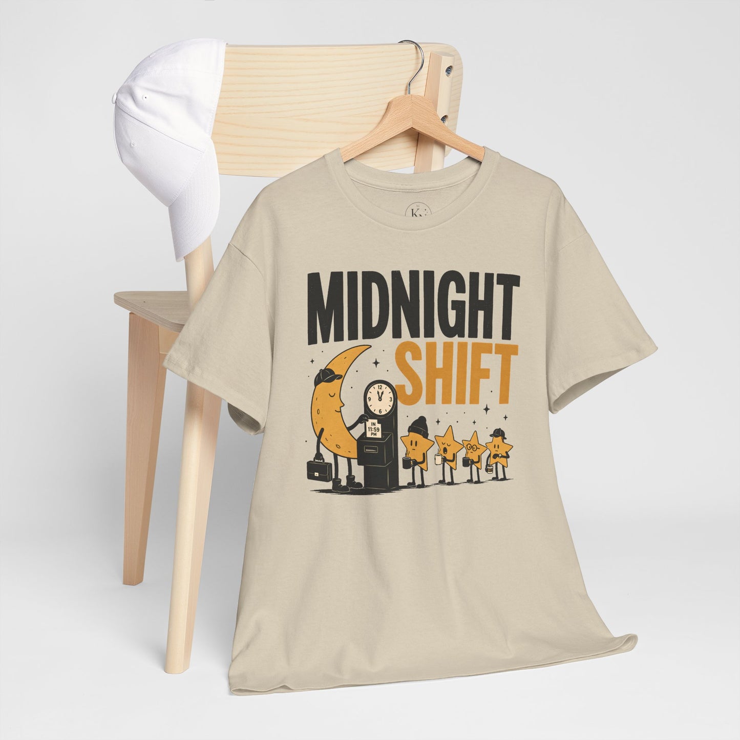 Midnight Shift Pop Art Tee — Moon & Stars 'Clocking In' Night Tee