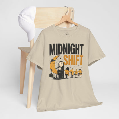 Midnight Shift Pop Art Tee — Moon & Stars 'Clocking In' Night Tee