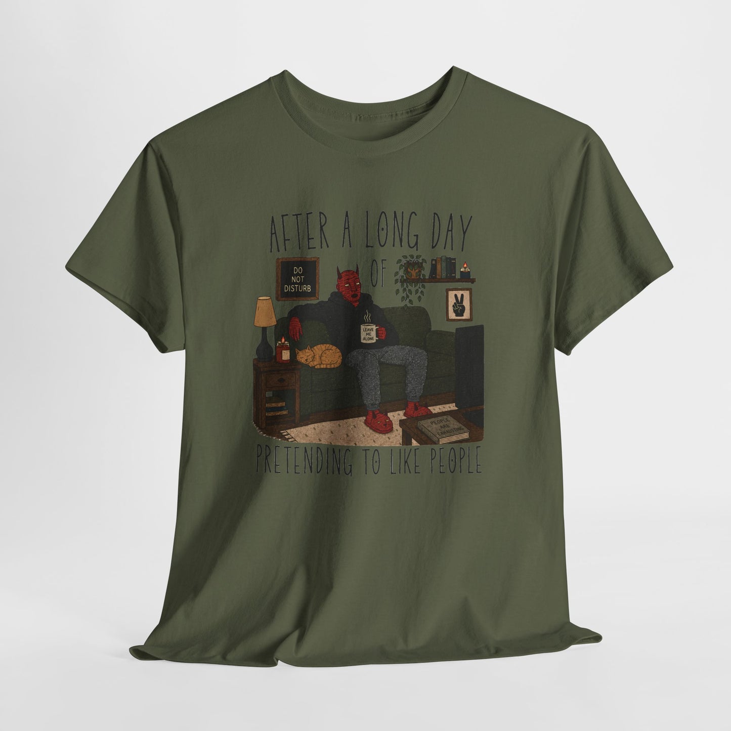 Introvert Humor T-Shirt — "After a Long Day of Pretending to Like People" Graphic Tee