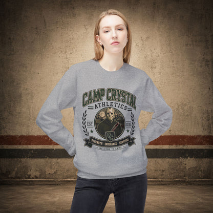 Camp Crystal College Crewneck Sweatshirt – Retro Horror School Logo