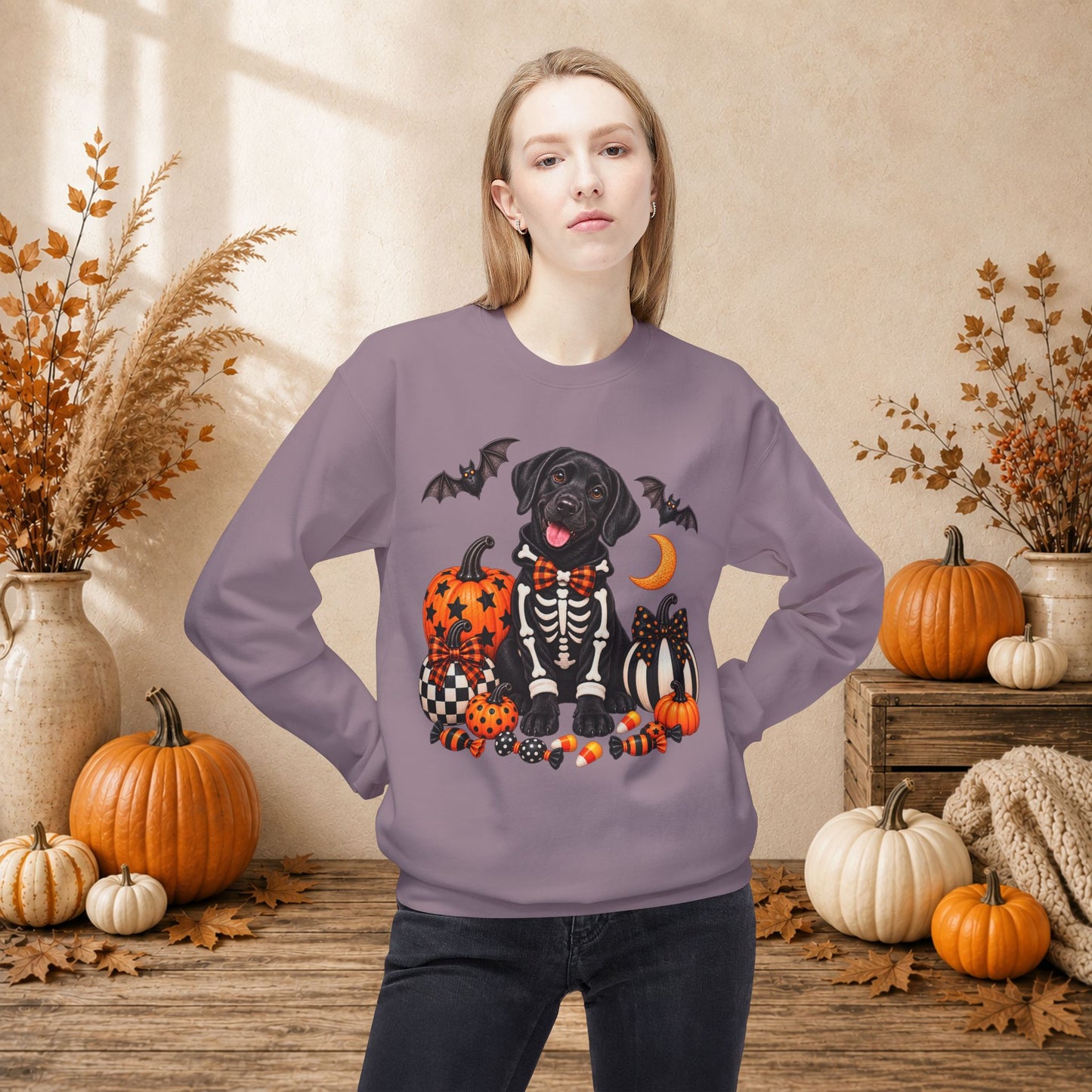 Black Lab Skeleton Halloween Sweatshirt