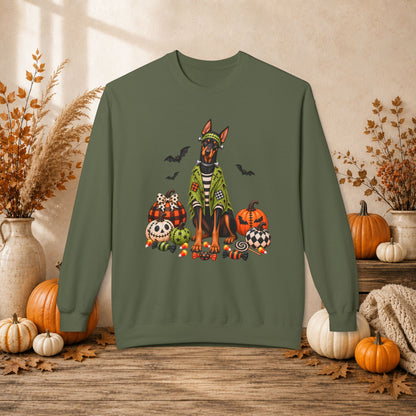 Doberman Halloween Sweatshirt — Spooky Dog Pumpkin Crewneck