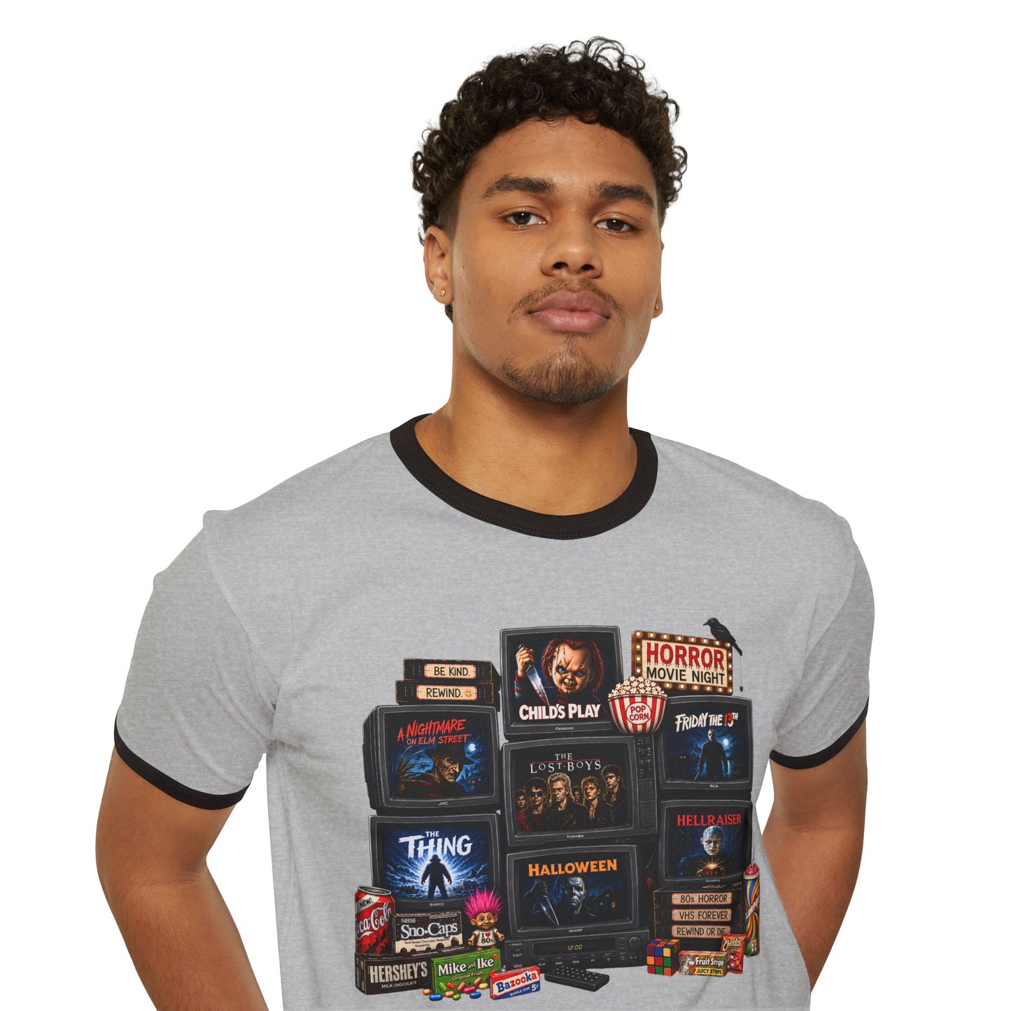 Retro Horror Movie Collage Ringer Tee