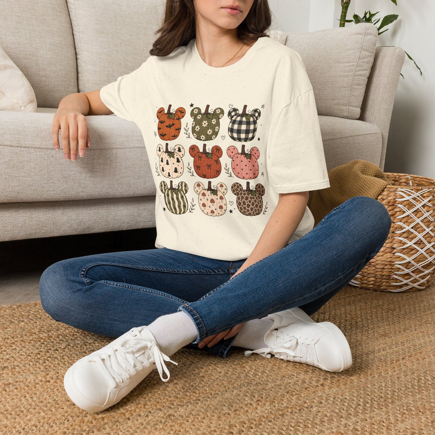 Mickey Pumpkin Patch Tee — Cute Plaid & Floral Halloween T-Shirt