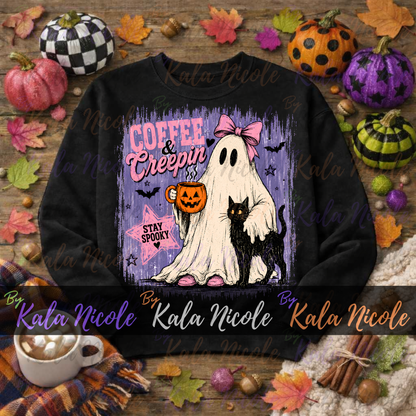 Coffee and Creepin' PNG | Trendy Halloween PNG | Fall PNG | Cute Ghost Clipart (Digital Download)