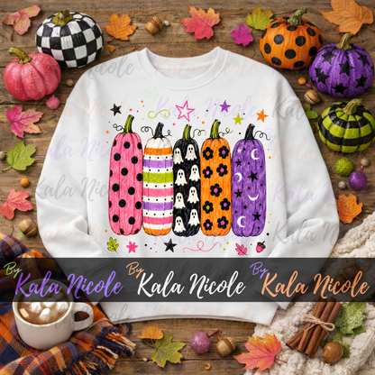 Trendy Pumpkins PNG Bundle | Fall Halloween PNG | Patterned Pumpkin Clipart (Digital Download)