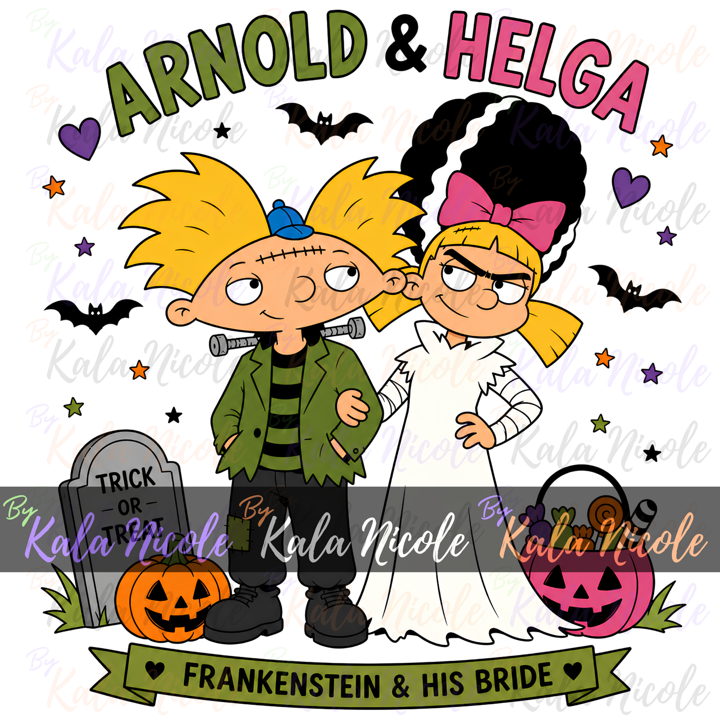 90s Cartoon Halloween Frankenstein Couple PNG