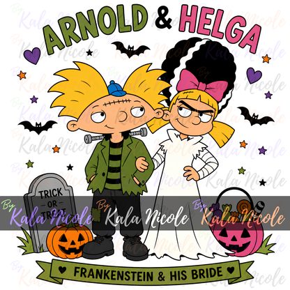 90s Cartoon Halloween Frankenstein Couple PNG