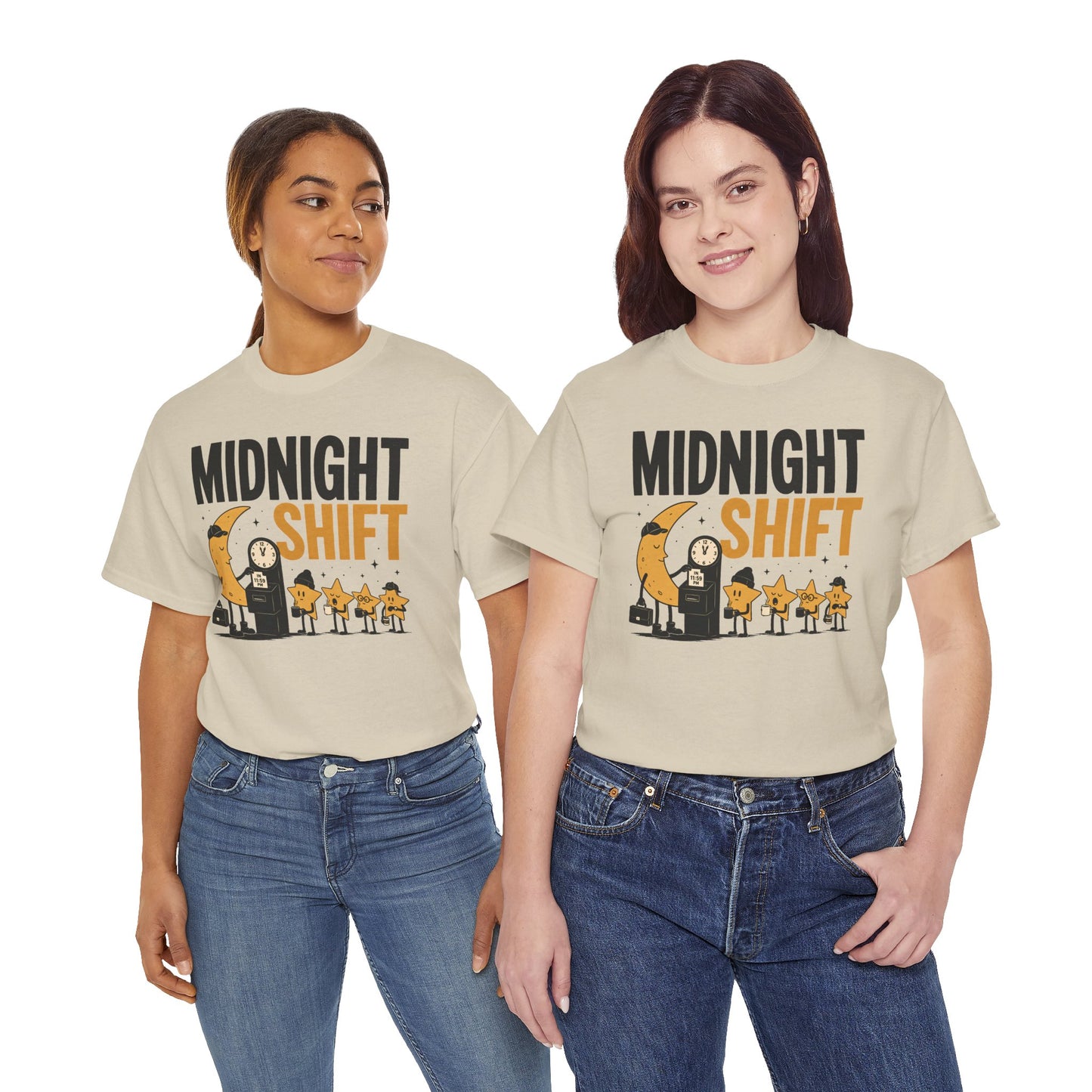Midnight Shift Pop Art Tee — Moon & Stars 'Clocking In' Night Tee