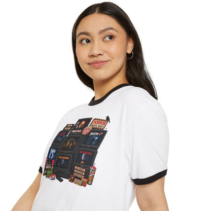 Retro Horror Movie Collage Ringer Tee