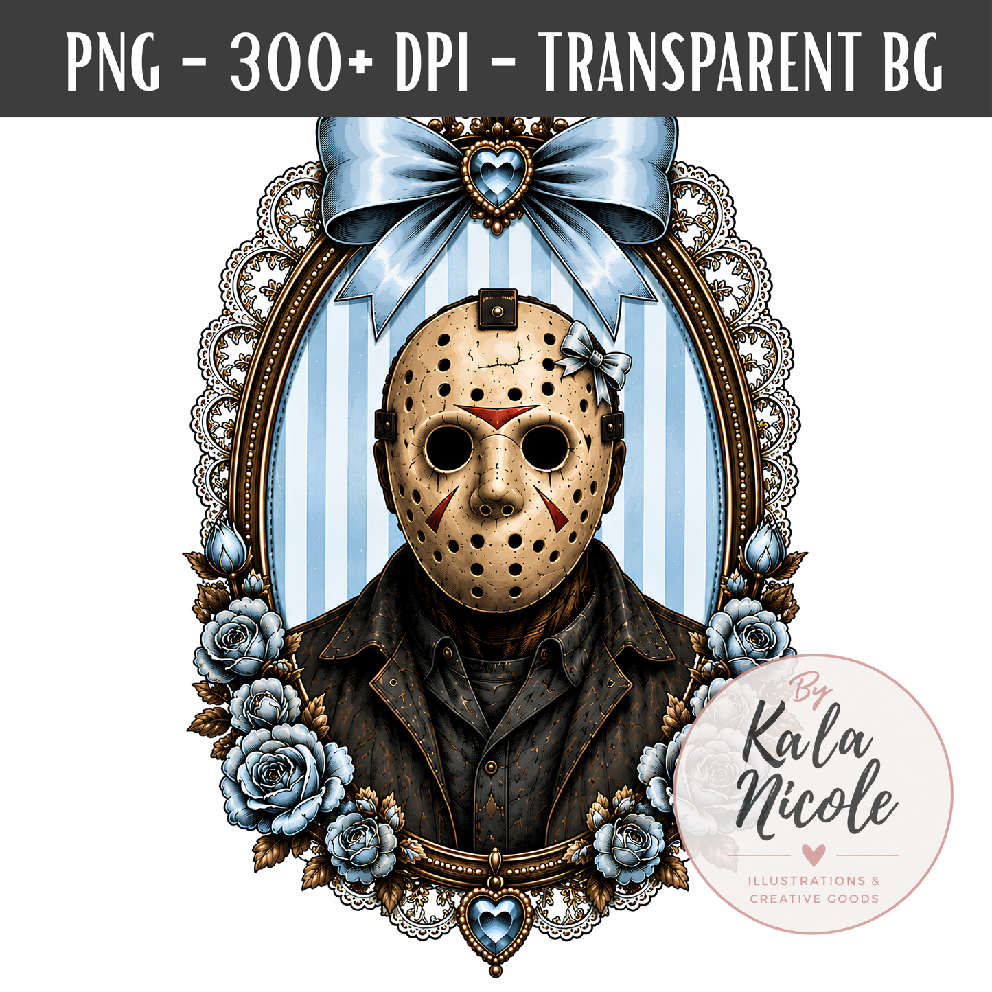 Coquette Horror Portrait PNG | Hockey Mask Slasher