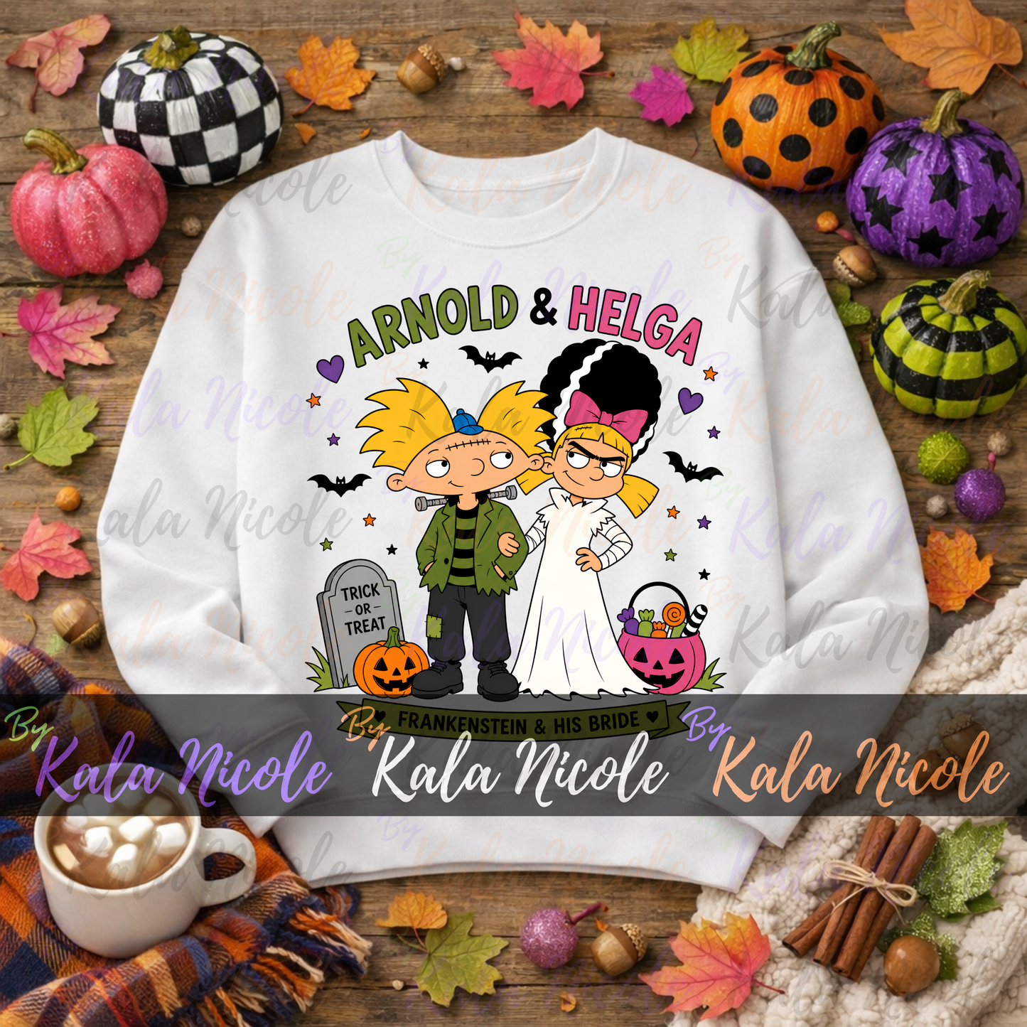 90s Cartoon Halloween Frankenstein Couple PNG
