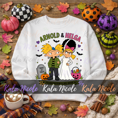 90s Cartoon Halloween Frankenstein Couple PNG