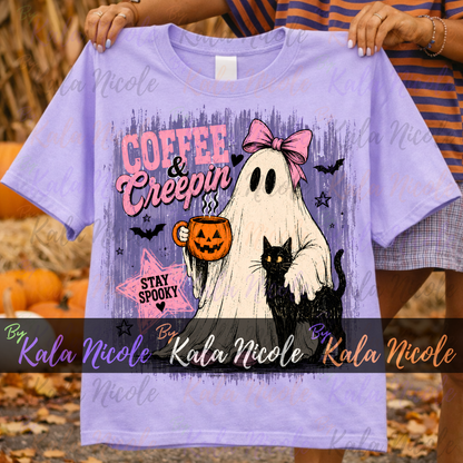 Coffee and Creepin' PNG | Trendy Halloween PNG | Fall PNG | Cute Ghost Clipart (Digital Download)