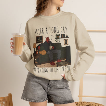 “After a Long Day of Pretending to Like People” Cozy Introvert Sweatshirt