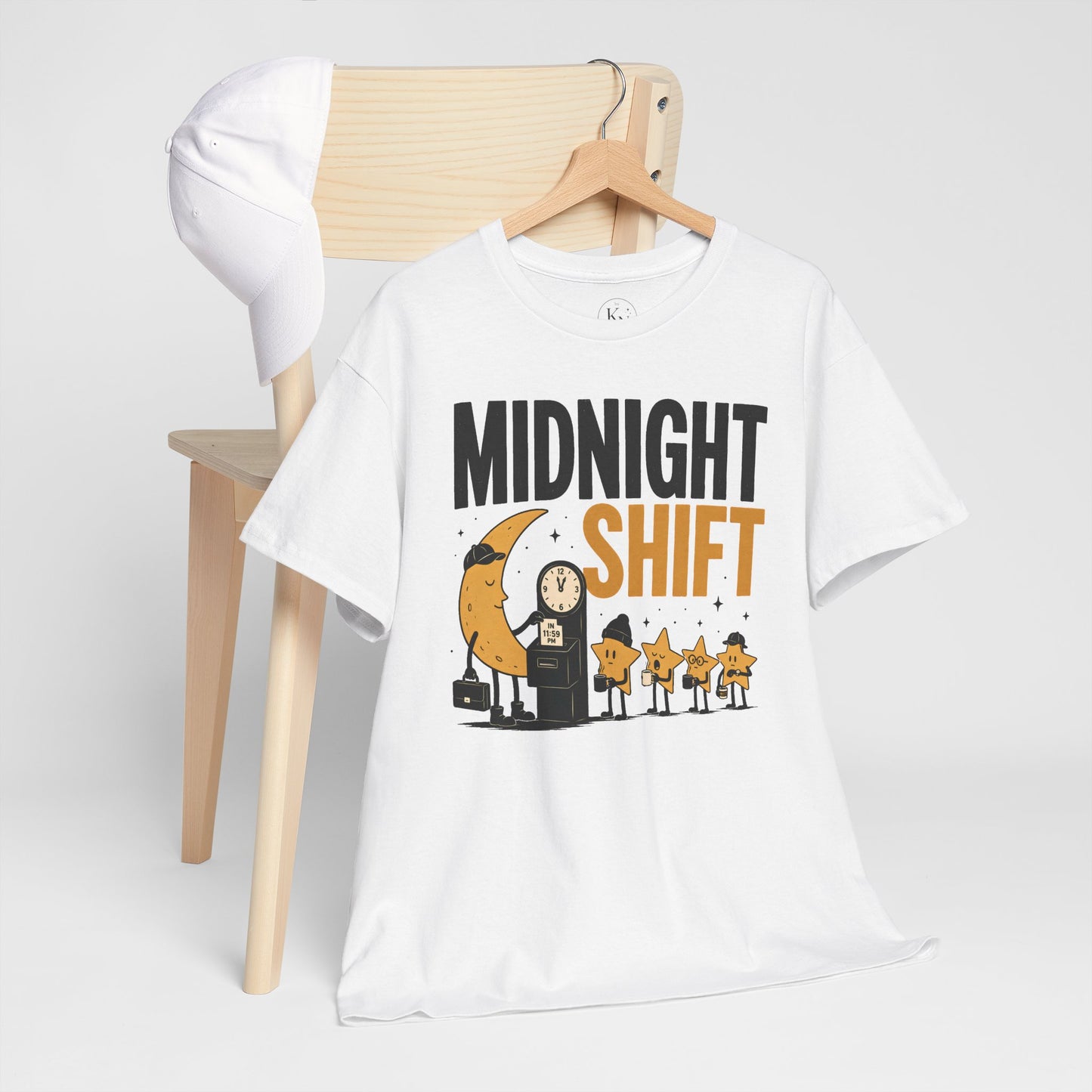 Midnight Shift Pop Art Tee — Moon & Stars 'Clocking In' Night Tee