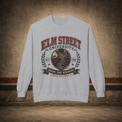 Elm Street University Crewneck Sweatshirt – Retro Horror School Logo