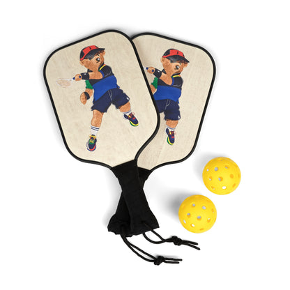 Pickleball Paddle Set – Retro Vintage Bear Design (2 Pack with Balls)