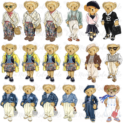 Preppy Vintage Bear PNG Mega Bundle | Spring-Summer Collection | 72 Designs