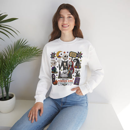 Halloween Crewneck Sweatshirt — 'I Am the Pumpkin King' Jack Skellington Quilt Style Design