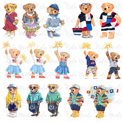 Preppy Vintage Bear PNG Mega Bundle | Spring-Summer Collection | 72 Designs