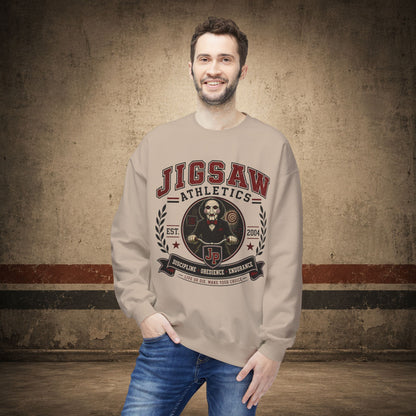 Jigsaw Athletics Crewneck Sweatshirt – Retro Horror School Logo
