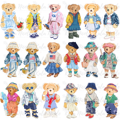 Preppy Vintage Bear PNG Mega Bundle | Spring-Summer Collection | 72 Designs
