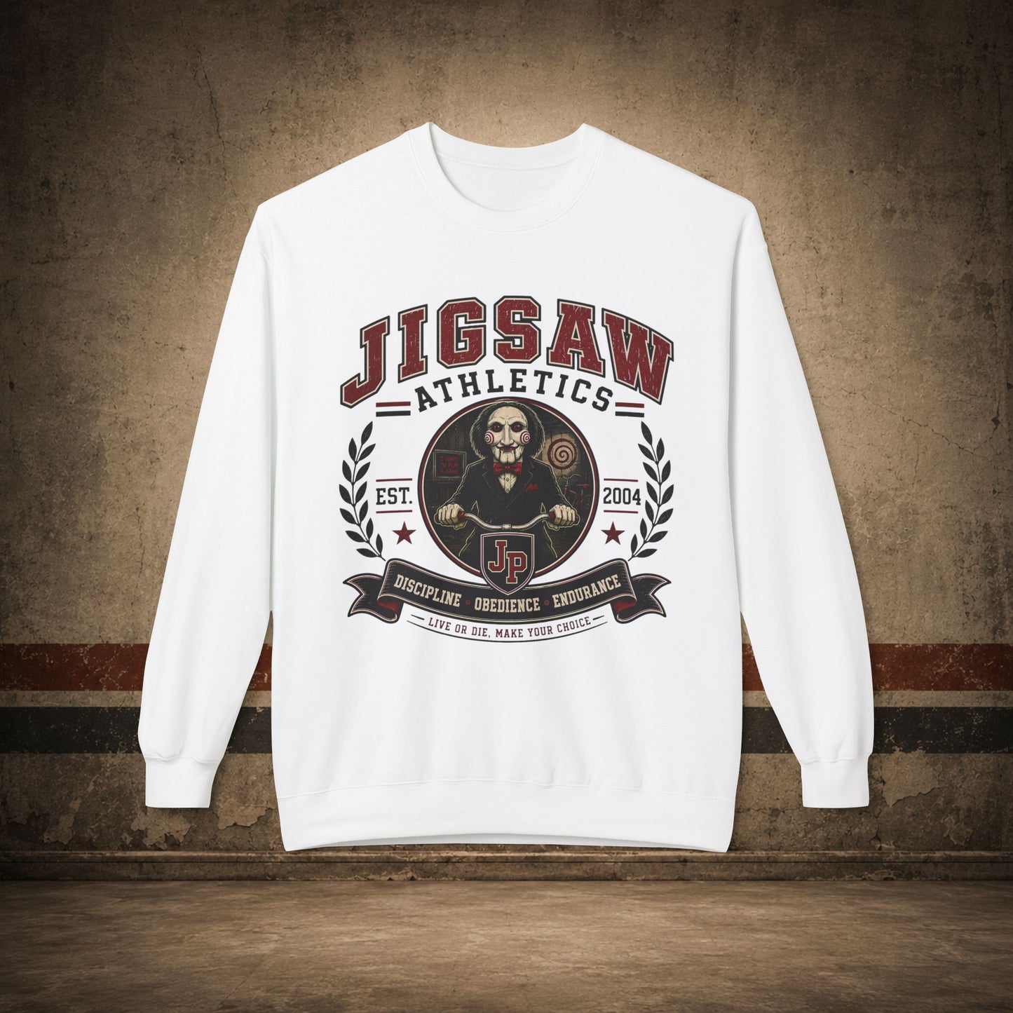 Jigsaw Athletics Crewneck Sweatshirt – Retro Horror School Logo