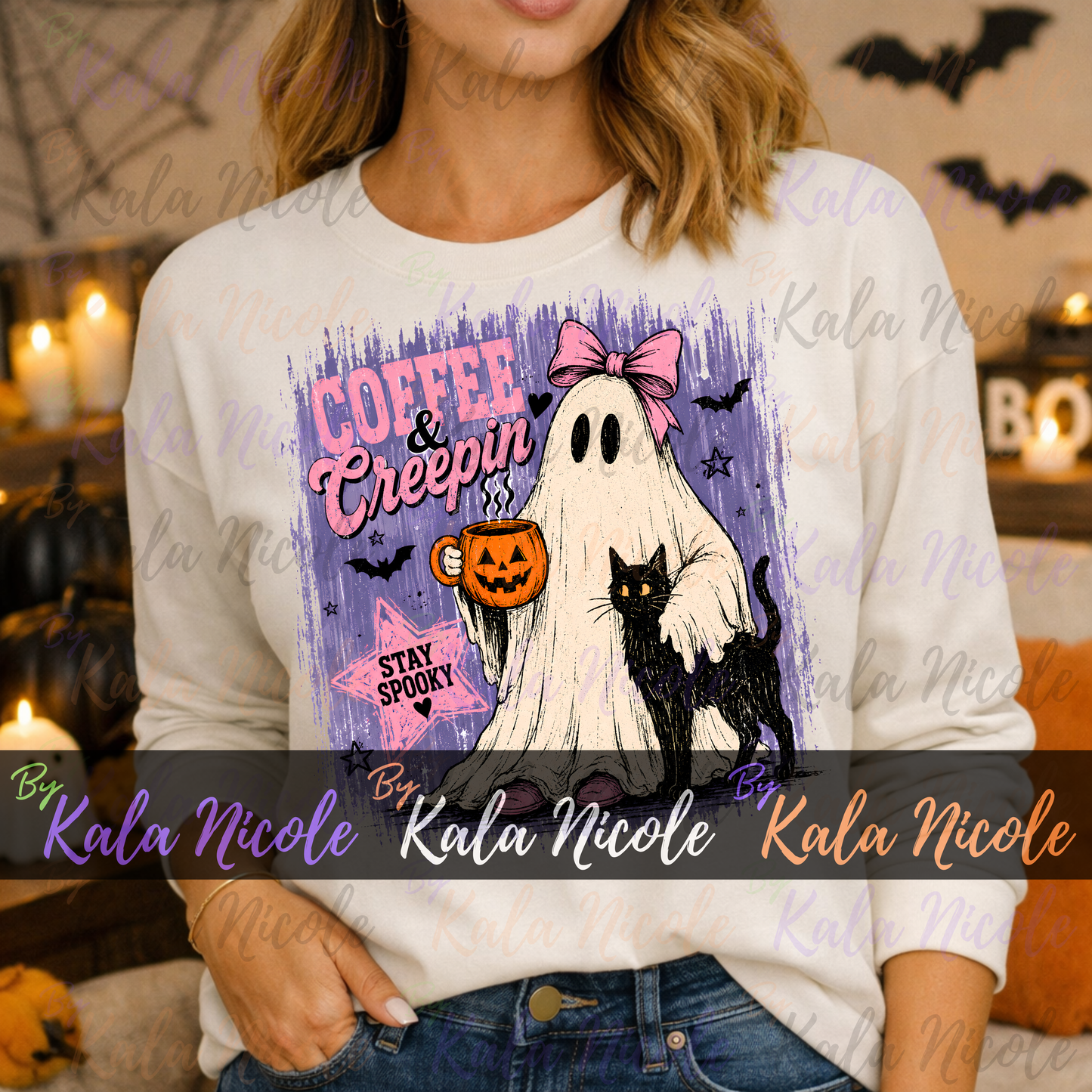 Coffee and Creepin' PNG | Trendy Halloween PNG | Fall PNG | Cute Ghost Clipart (Digital Download)