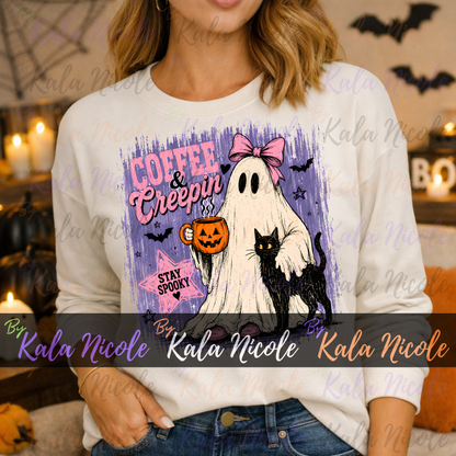 Coffee and Creepin' PNG | Trendy Halloween PNG | Fall PNG | Cute Ghost Clipart (Digital Download)