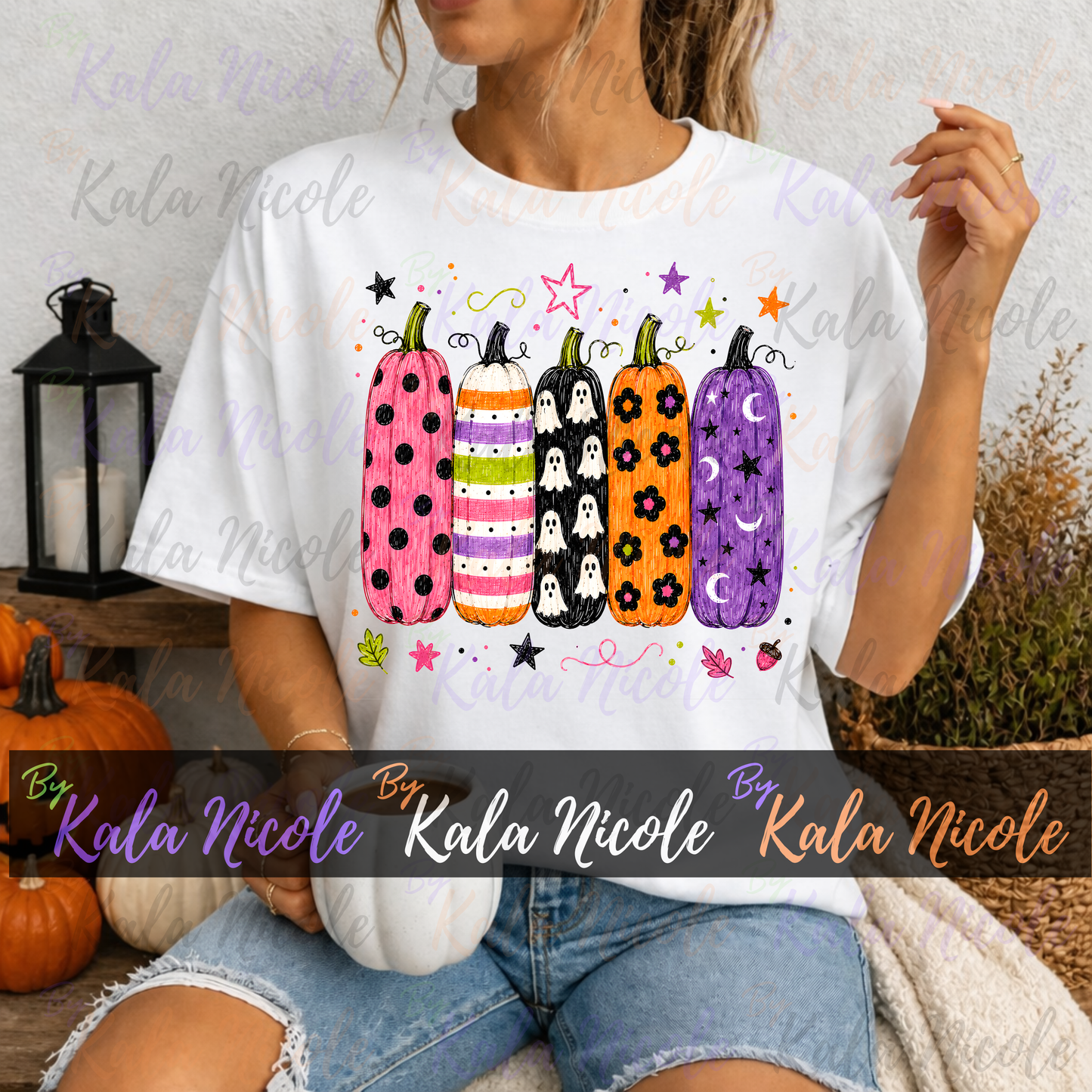Trendy Pumpkins PNG Bundle | Fall Halloween PNG | Patterned Pumpkin Clipart (Digital Download)