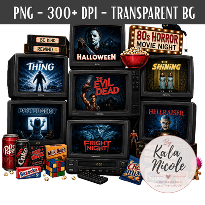 80s Horror Movie Night PNG