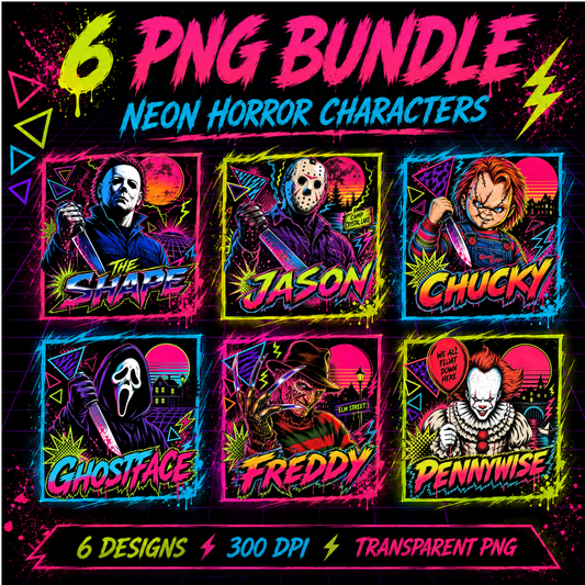 80s Neon Horror PNG Bundle