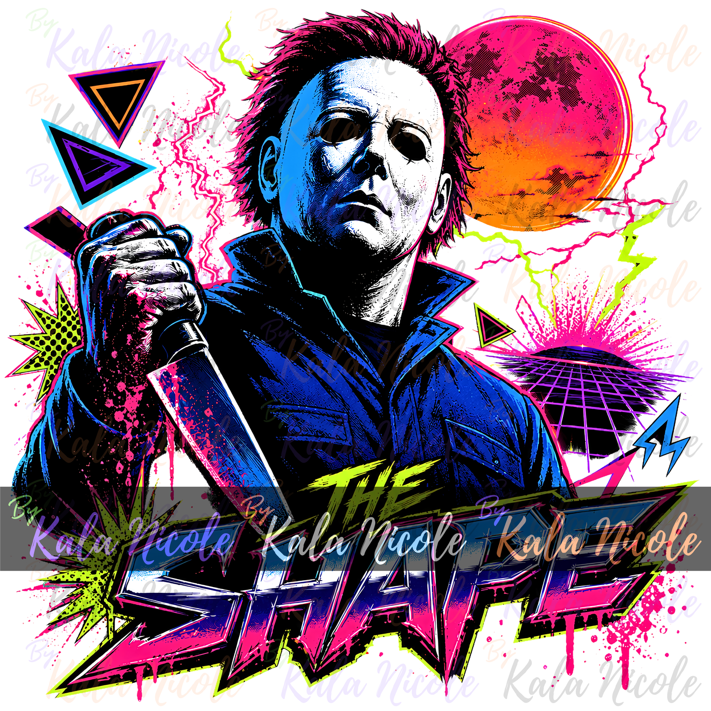 80s Neon Horror PNG | White Mask Slasher PNG