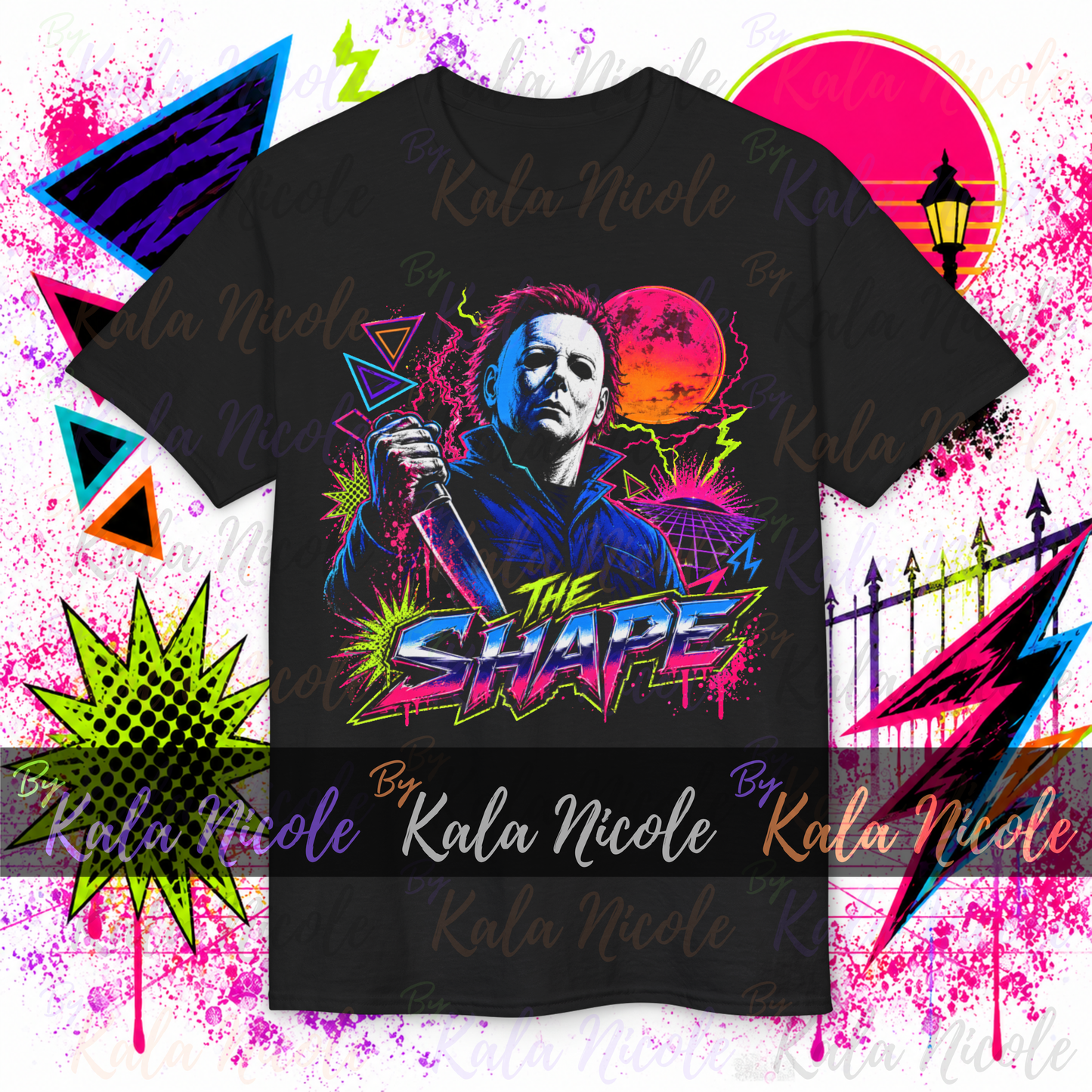 80s Neon Horror PNG | White Mask Slasher PNG